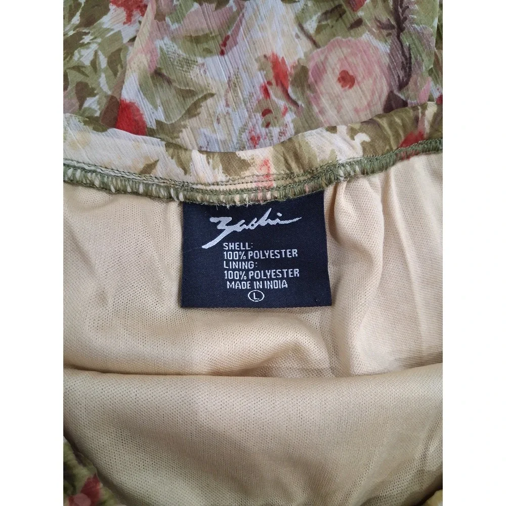 Zashi Floral Chiffon Godet Midi Skirt Pink Green Ruffle Hem Women Hippie Fairy L